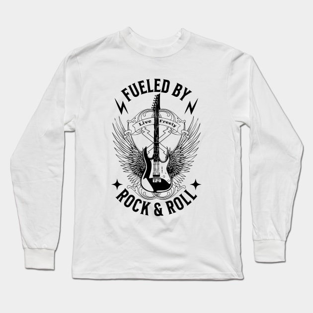 Fuled by Rock & Roll Black Long Sleeve T-Shirt by Odetee